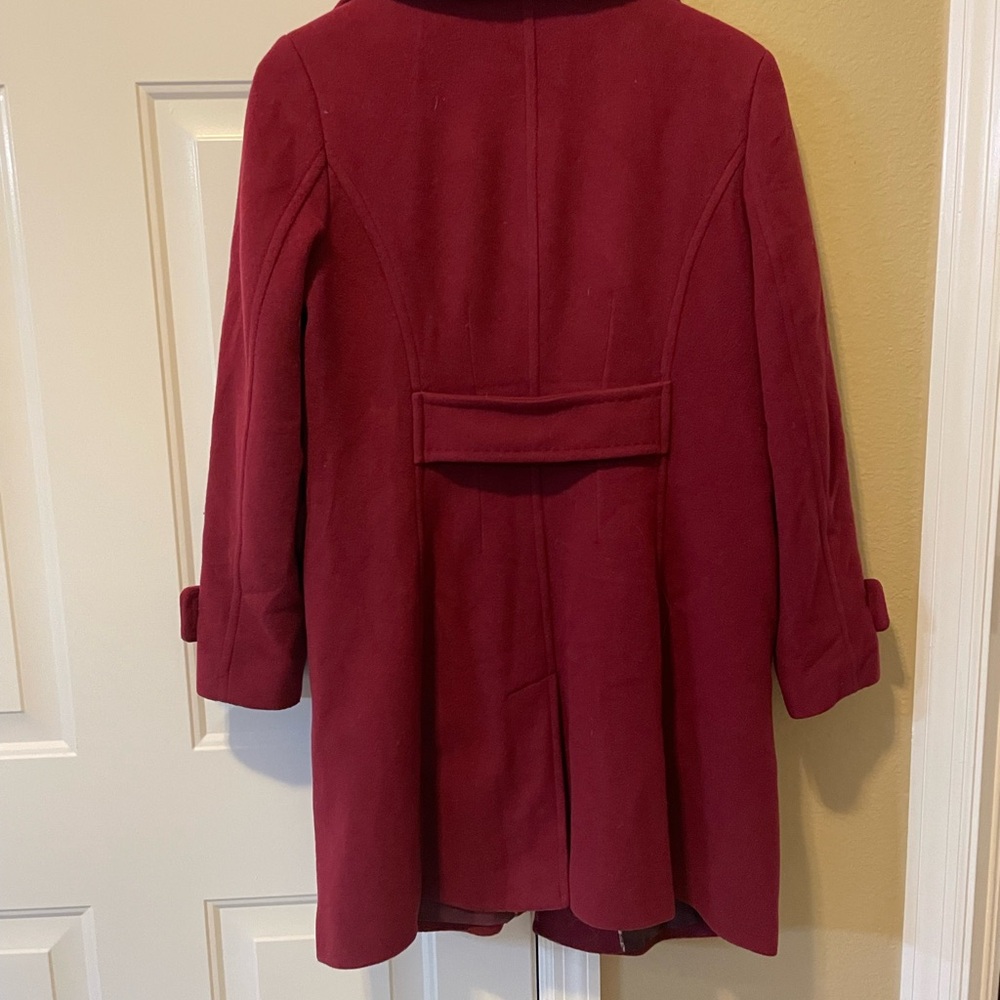 Lands' End Red Wool Blend Trench Coat with Notched Lapel and Pocket, 8P - Picture 2 of 12